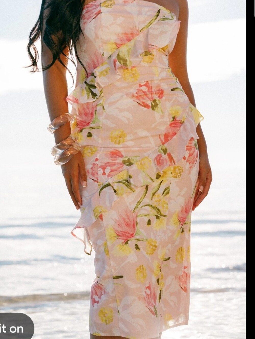 Petal & Pup Pink Floral Strapless Ruffled Midi Dress